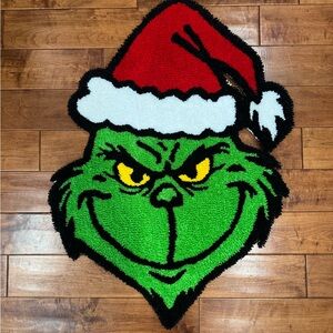 Grinch Christmas Rug with Santa Hat